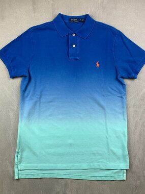 Ralph Lauren Mens Shirt Medium Blue Mint Gradient Ombre Pique Polo Short-Sleeve